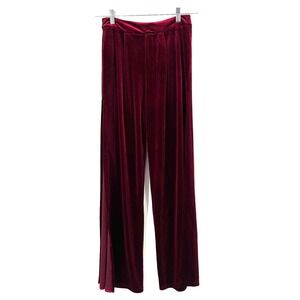 Hot & Delicious dark cranberry‎ high rise pleated wide leg velour velvet pants S